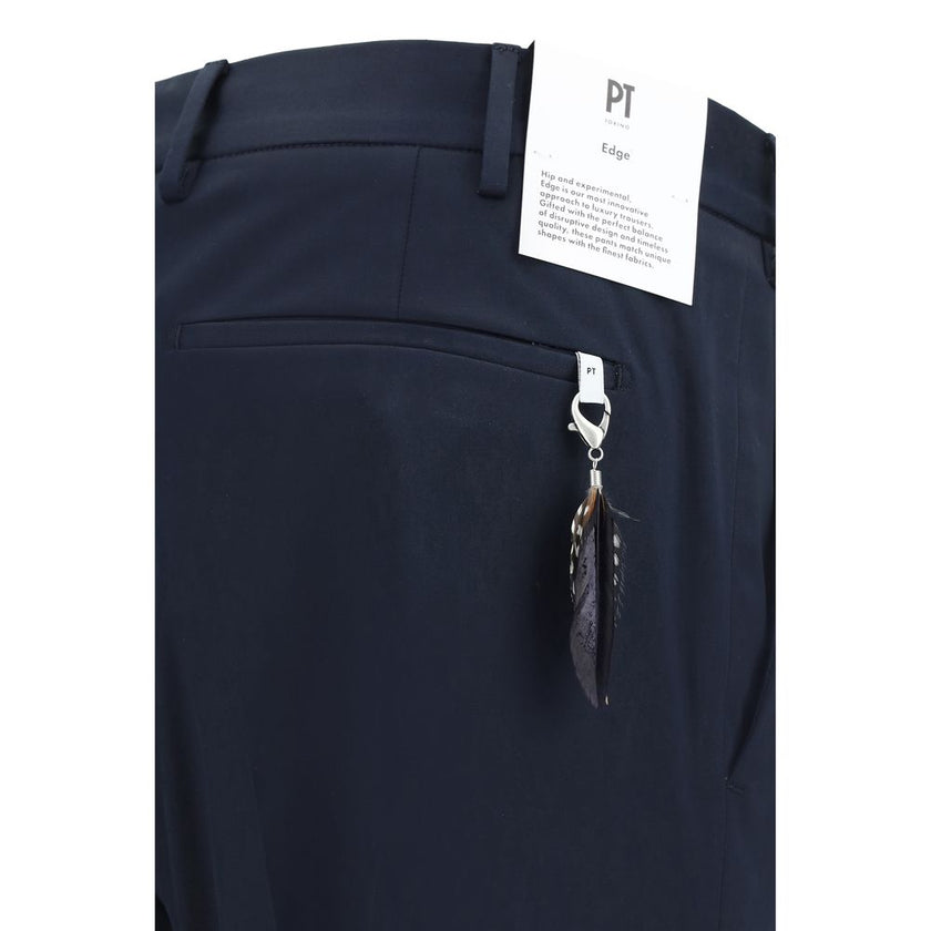 Blue Cotton Casual Pants