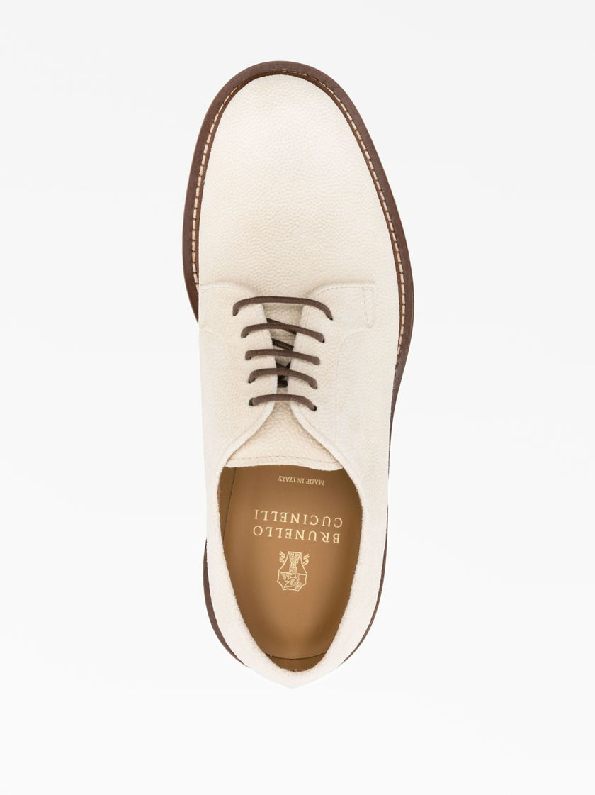 Beige Leather Oxfords And Derbies