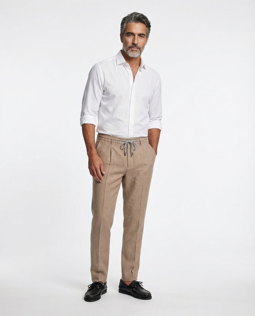 Beige Linen Casual Pants