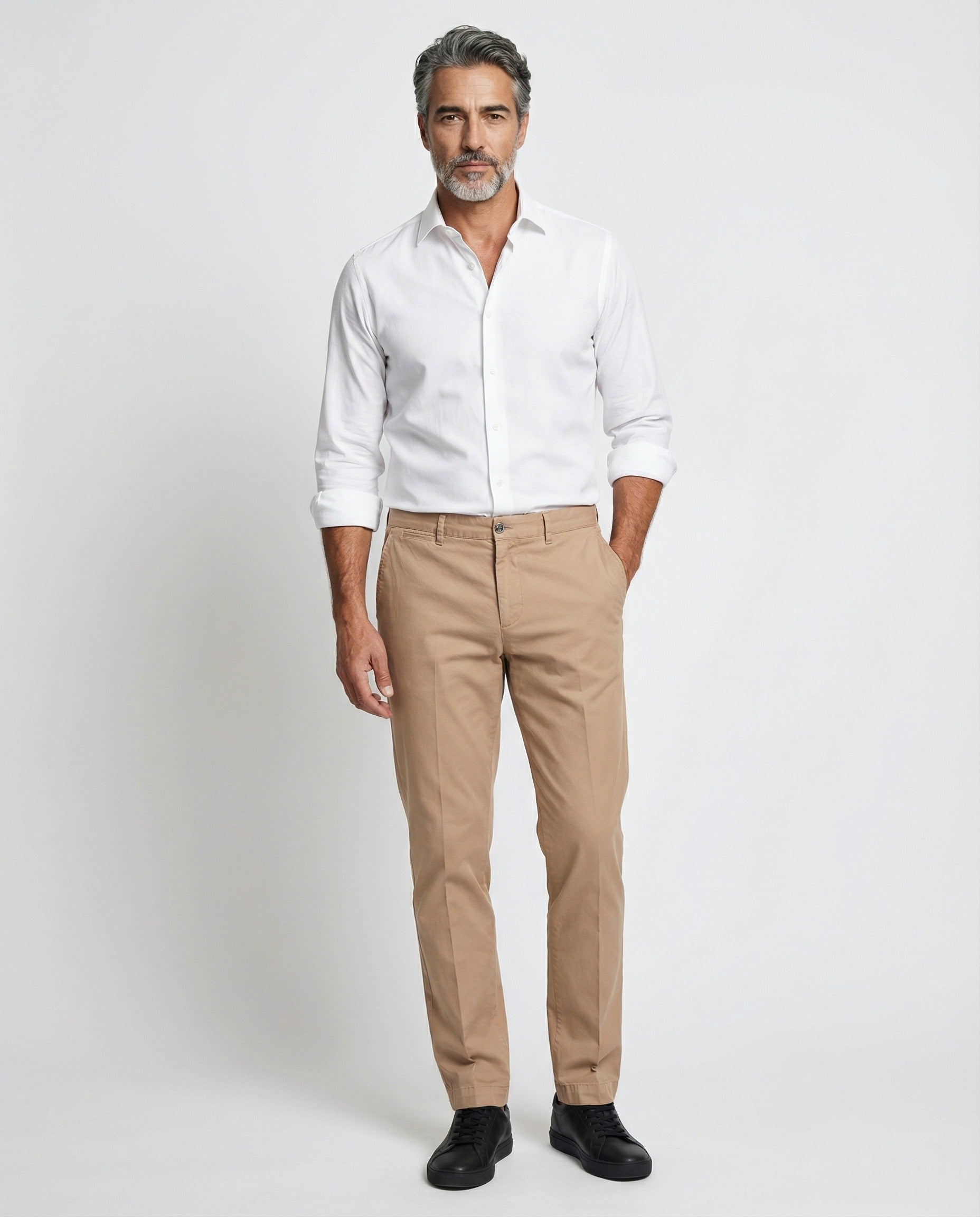 Beige Elastane Casual Pants