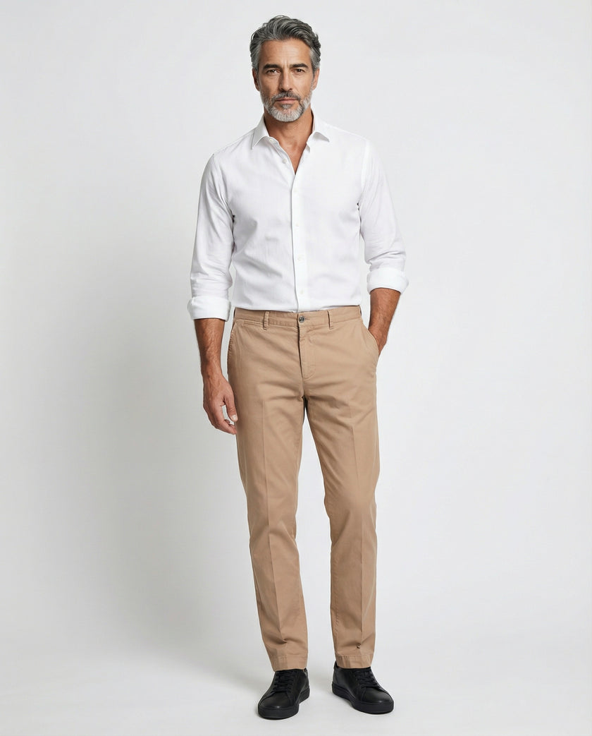 Beige Elastane Casual Pants