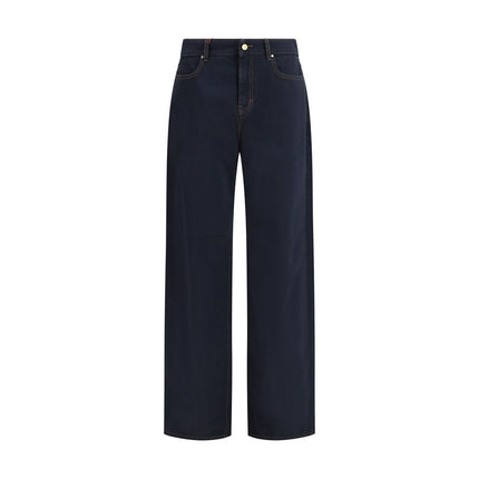 Blue Cotton Casual Pants