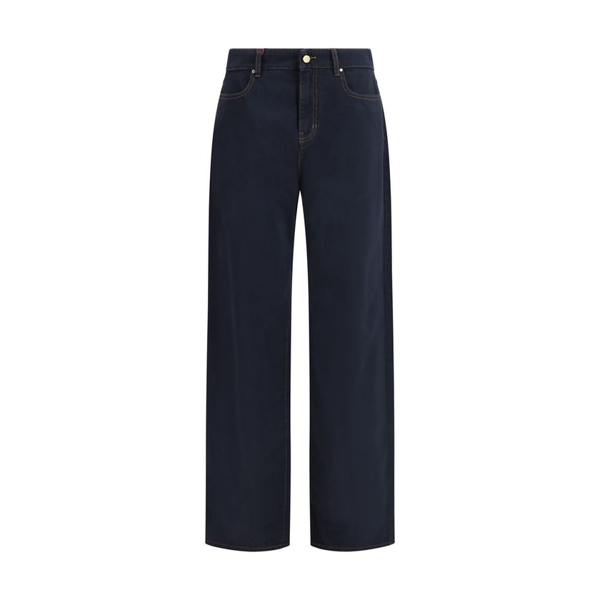 Blue Cotton Casual Pants