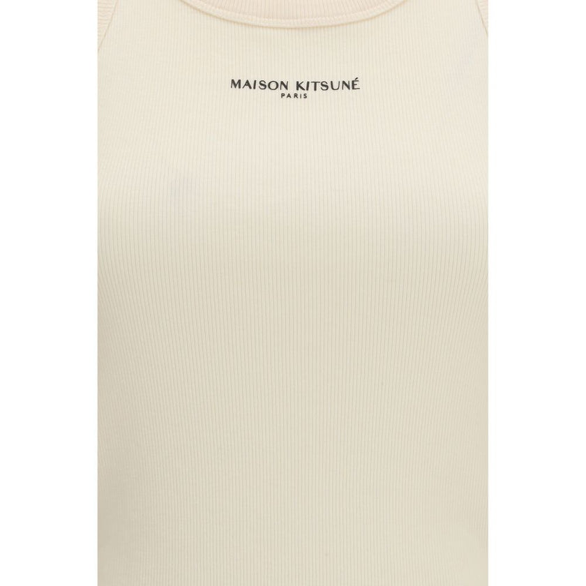 Beige Cotton Sleeveles T-Shirt