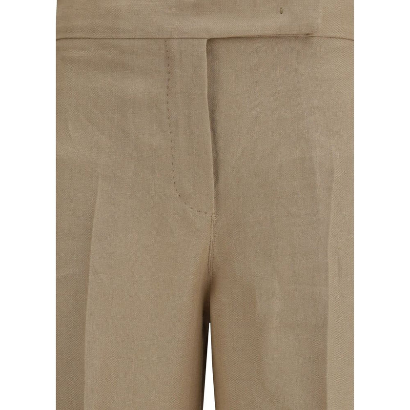 Beige Linen Casual Pants