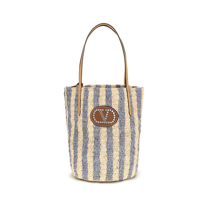 Blue Raffia Backet Bag