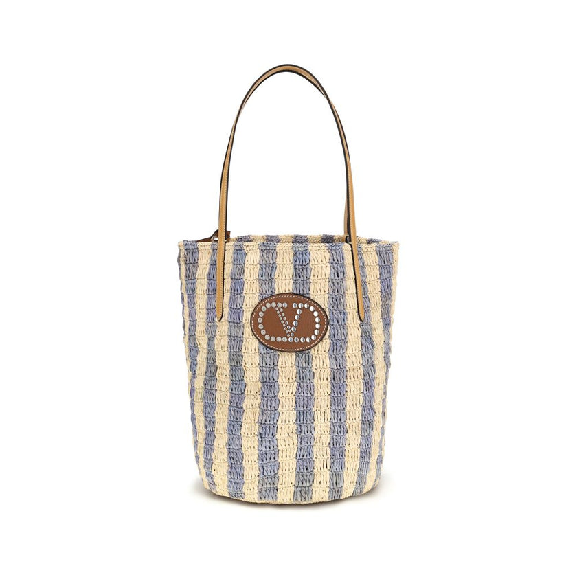 Blue Raffia Backet Bag