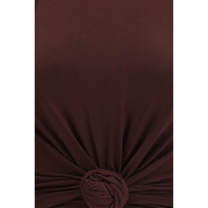 Brown Cotton Sleeveles T-Shirt