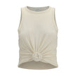 Beige Cotton Sleeveles T-Shirt