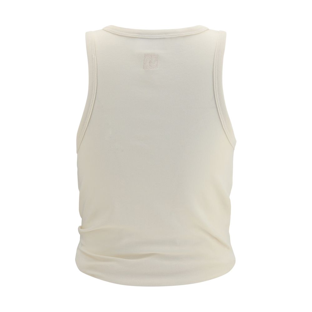 Beige Cotton Sleeveles T-Shirt
