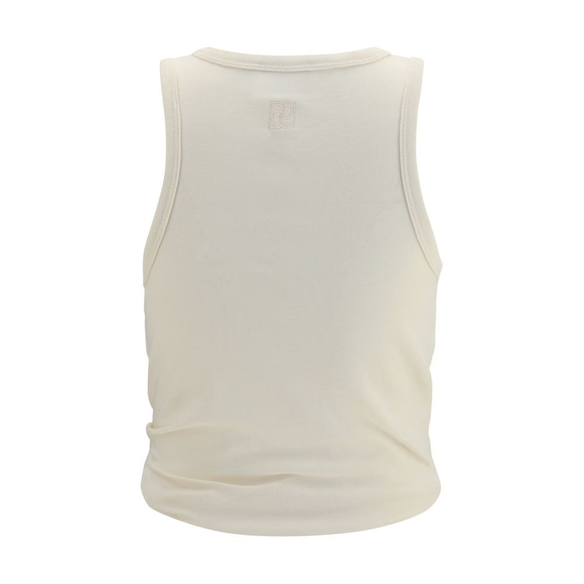 Beige Cotton Sleeveles T-Shirt