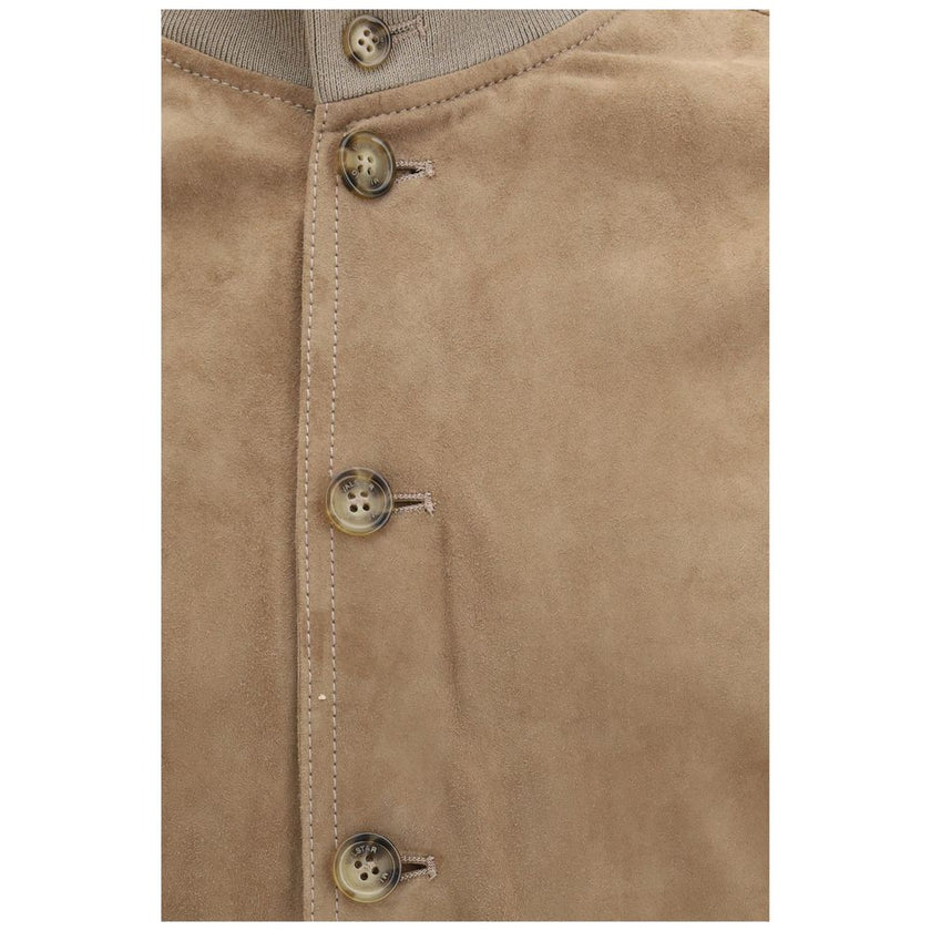 Beige Calf Leather Bos Taurus Bomber