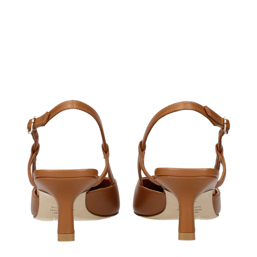 Brown Leather Mid Heel Pumps