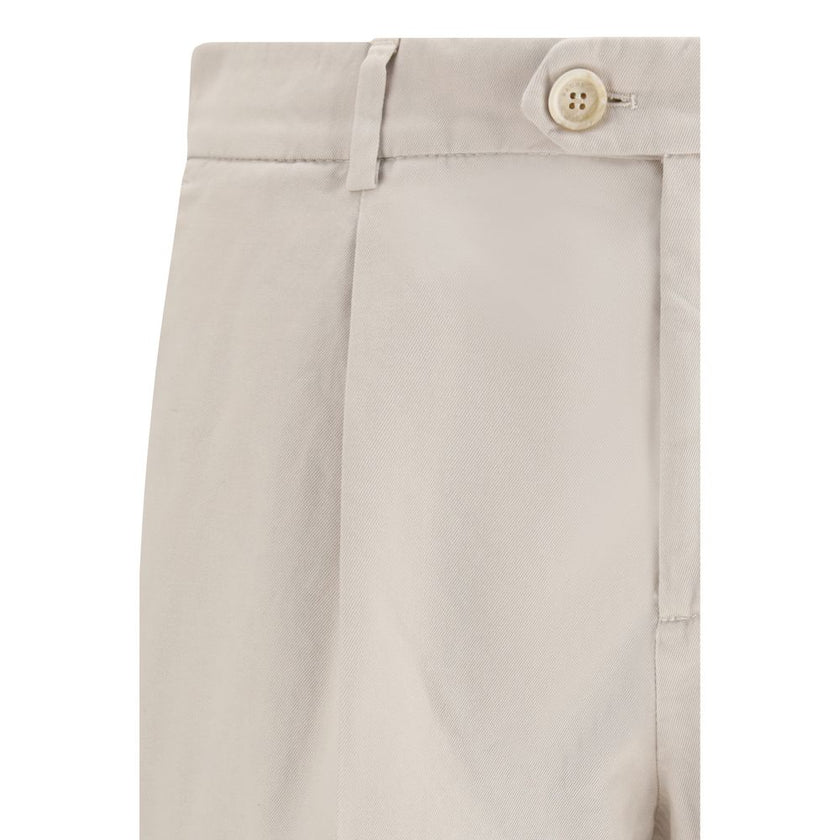Beige Cotton Casual Pants